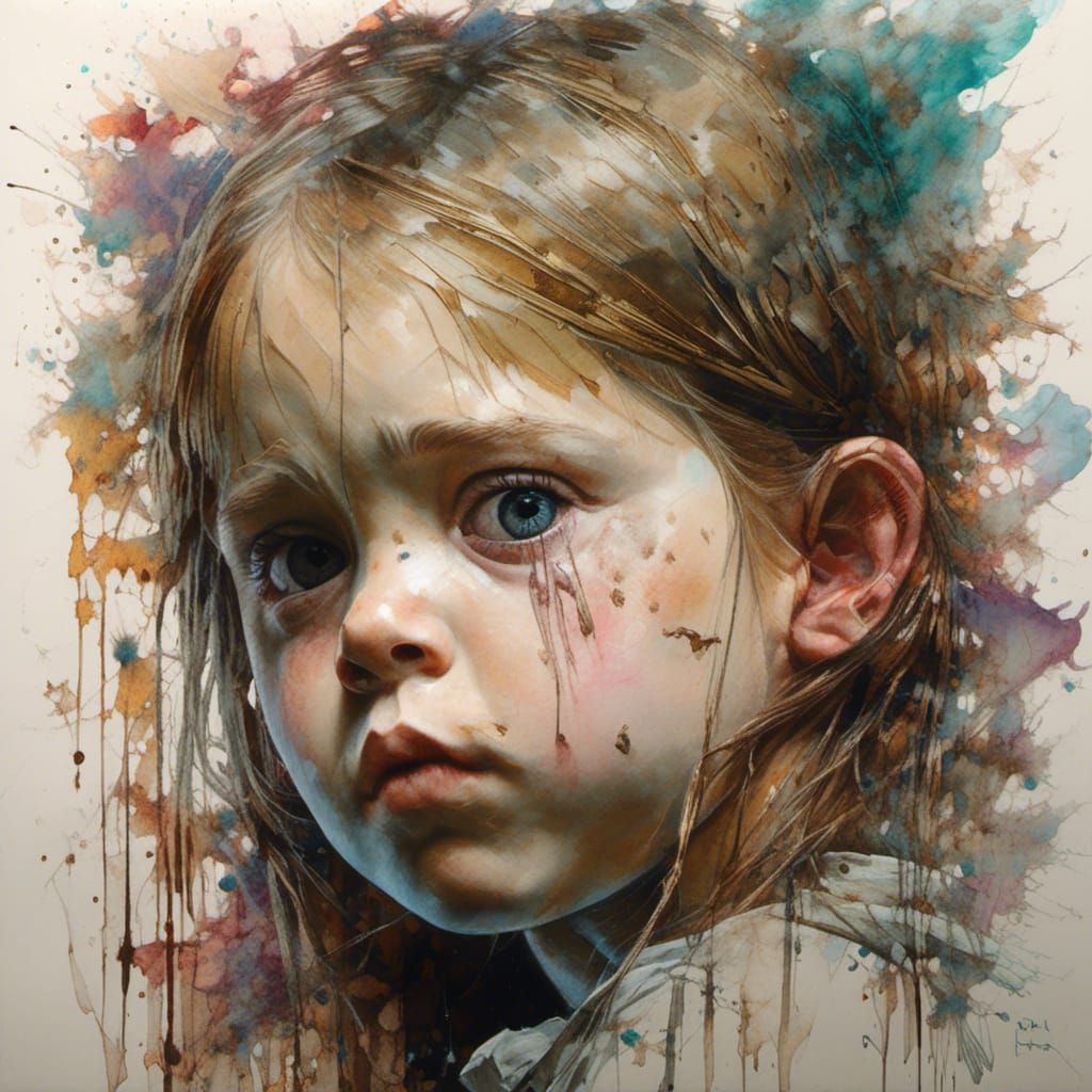 <lora:Strong Expression:1.0>  Art by David Palumbo,Norman Rockwell, Carne Griffiths , little girl portrait