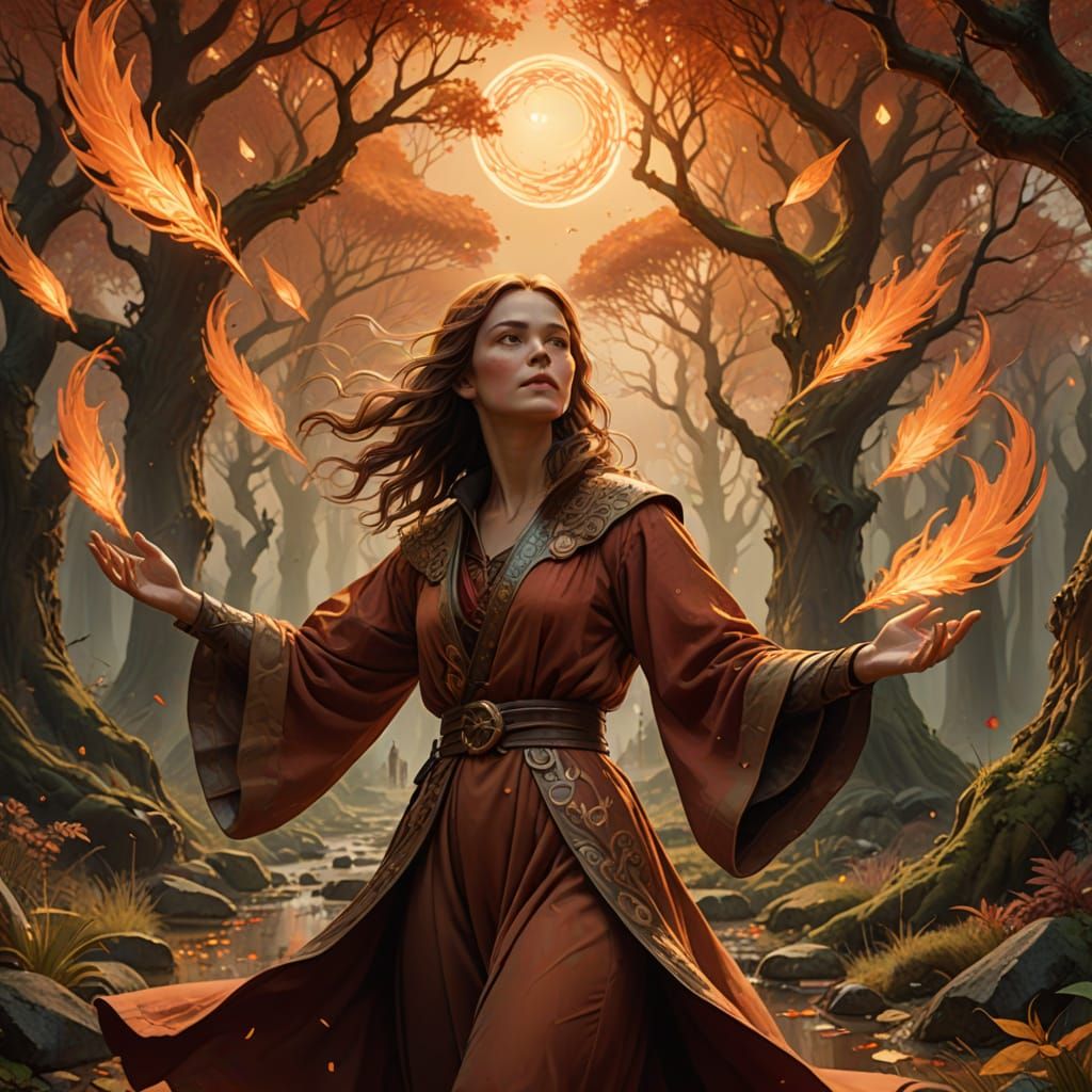 Earth Goddess Rebecca in Bronze and Red Attire