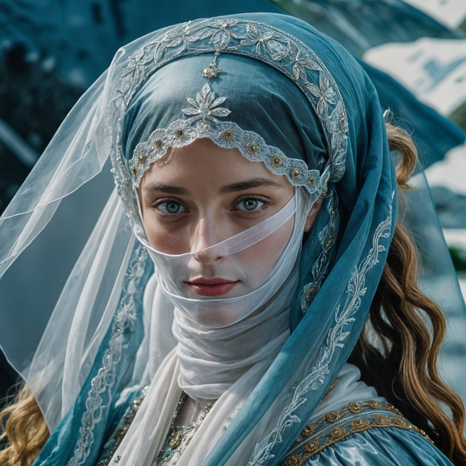 Girl with Kokoshnik and Veil in Renaissance Style