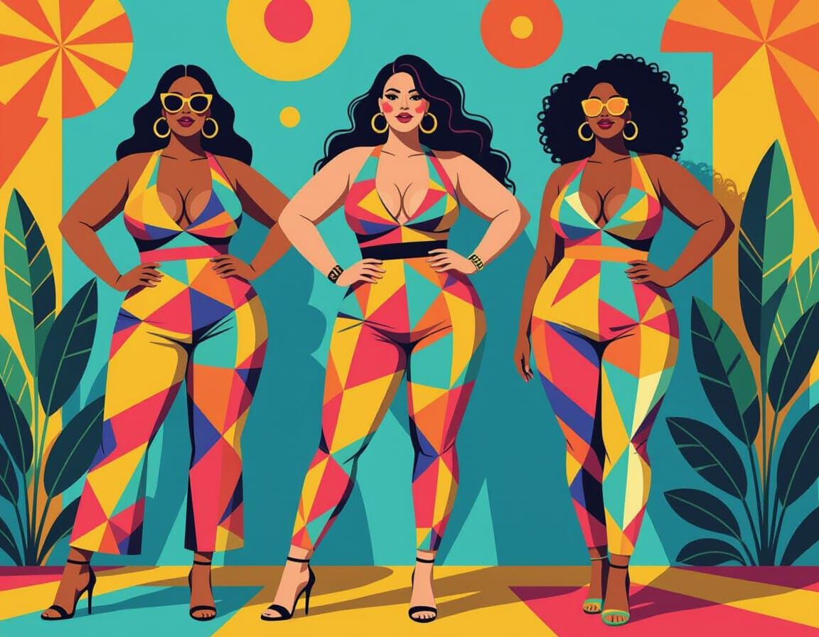 Geometric Fashion Illustration of Plus Size Women