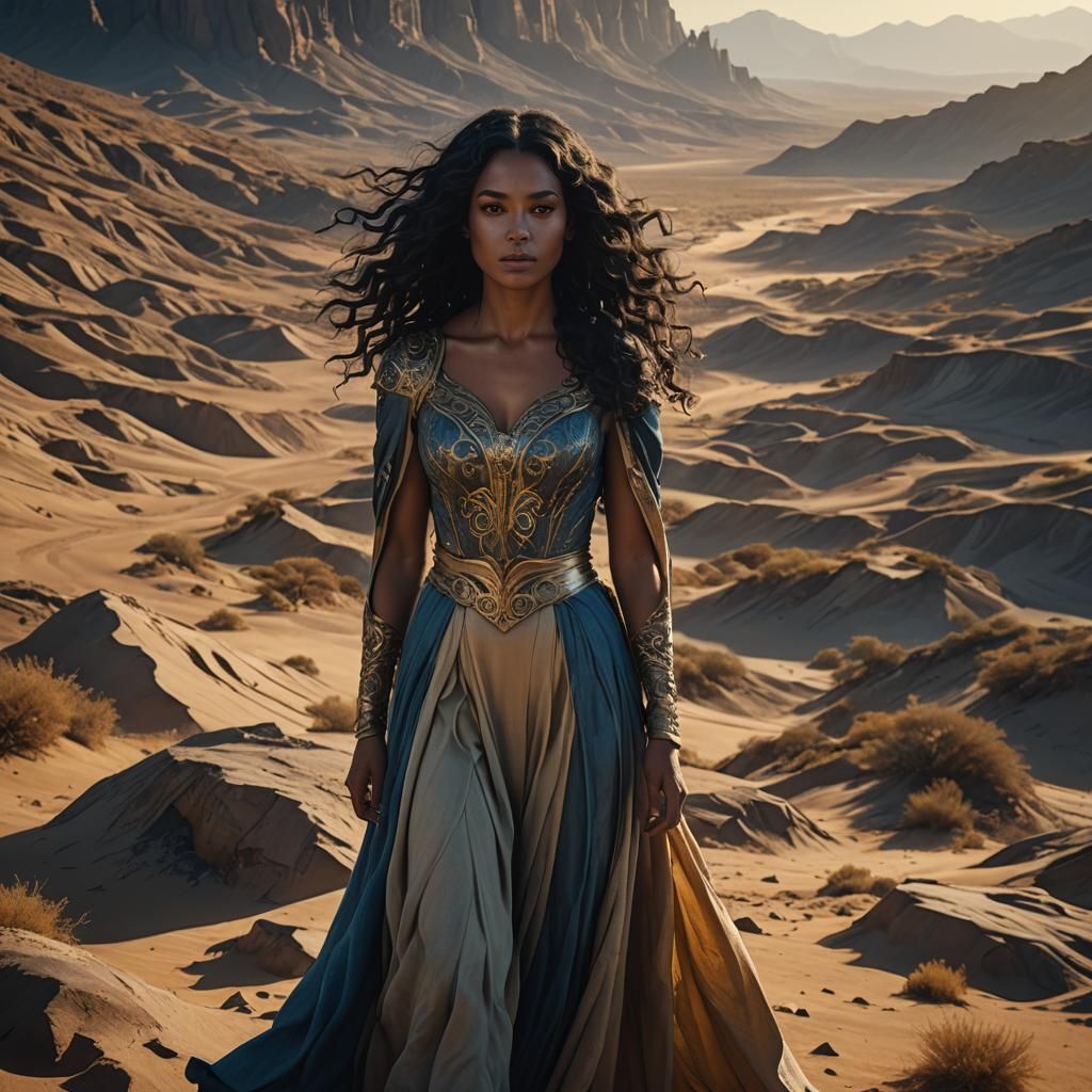 Girl in Deserted Terrain: Fantasy Concept Art