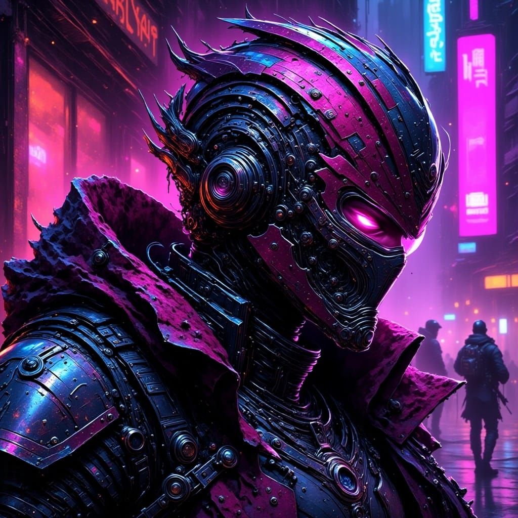 Cyberpunk Mercenary Portrait in Vibrant Sci-Fi Armor