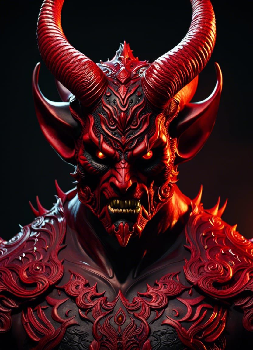 Detailed Red Demon with Fiery Iridescent Effects