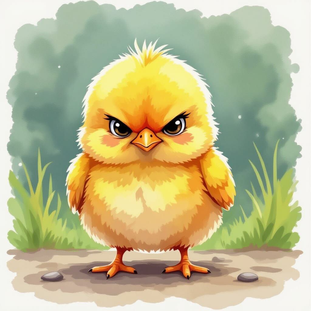 Grumpy Chick in Watercolor Style