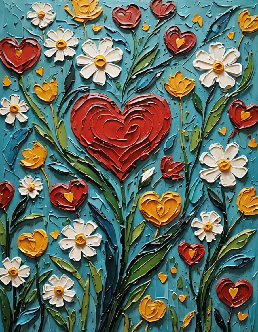 Heart Key Impasto Painting