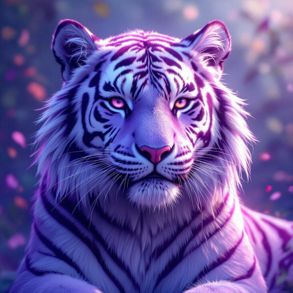 Opal Crystal Tiger With Amethyst Stripes in Oil Paint Style