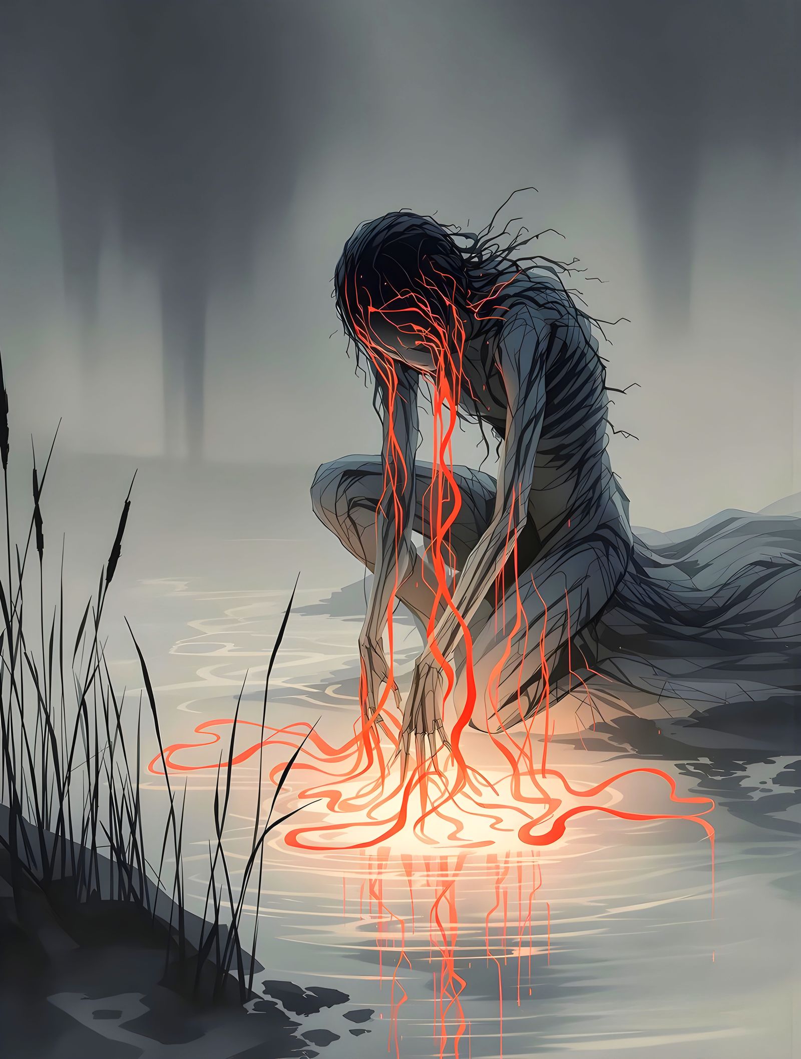 Haunted Sumi-e Art of the Bean Nighe's Ghostly Laundry