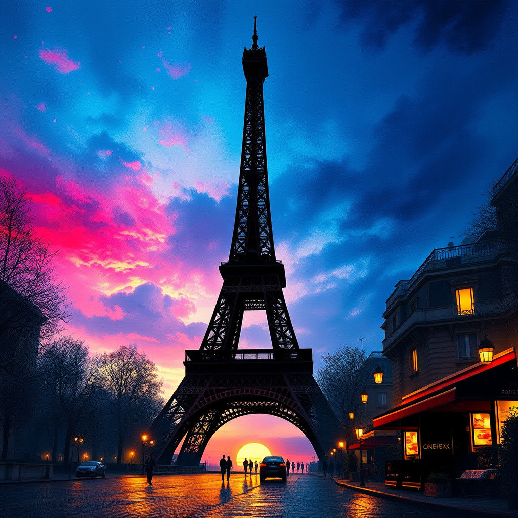 Eiffel Tower at Midnight in Impressionistic Watercolor