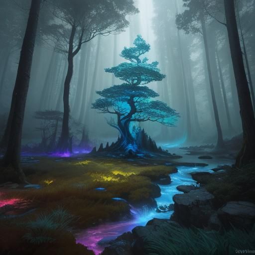 Wizard Casting Spell in Mystical Forest: Fantasy Art