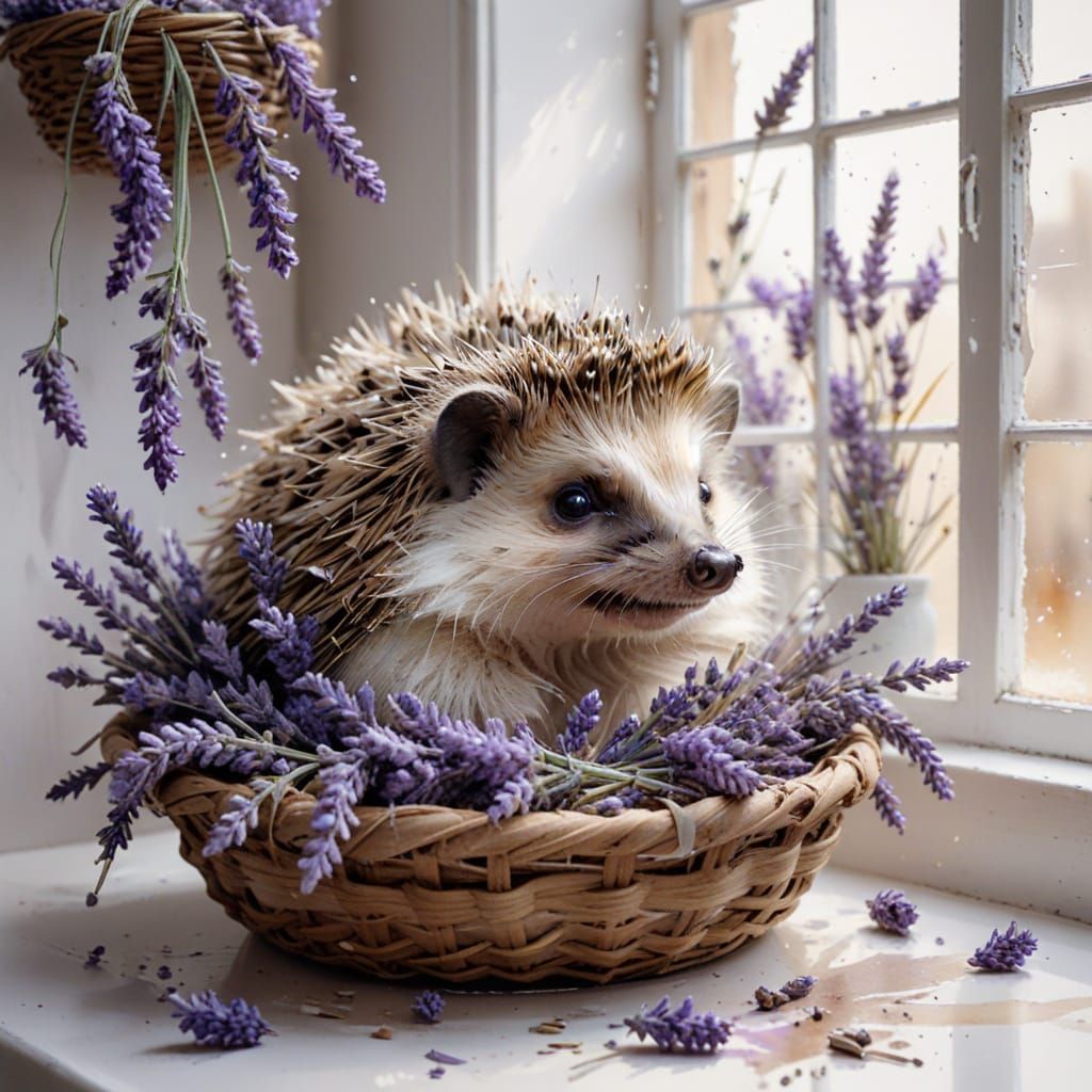 Sleepy Hedgehog in Rustic Kitchen as Watercolour Art