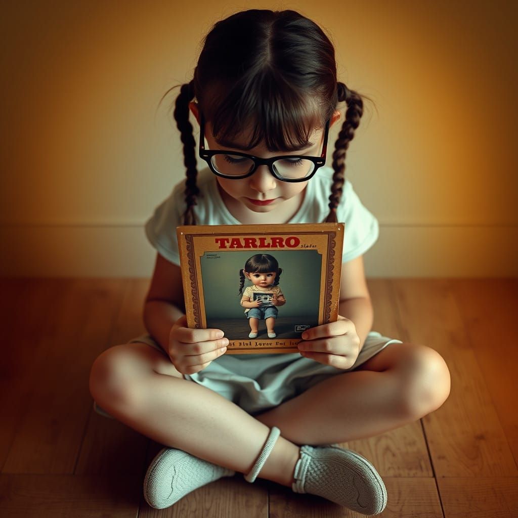 Whimsical Girl Contemplates Her Own Artistic Reflection