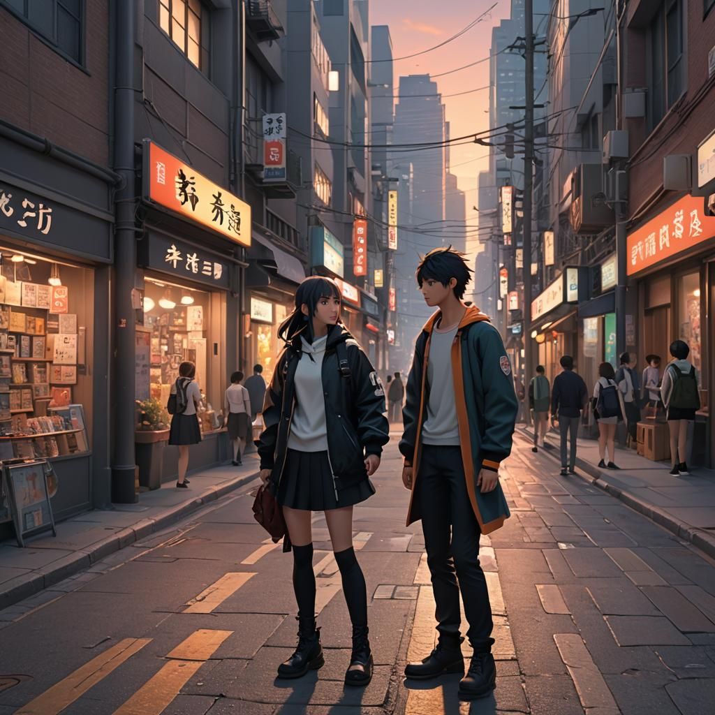 Awkward Encounter: Anime-Inspired 3D Art in Pixiv Style