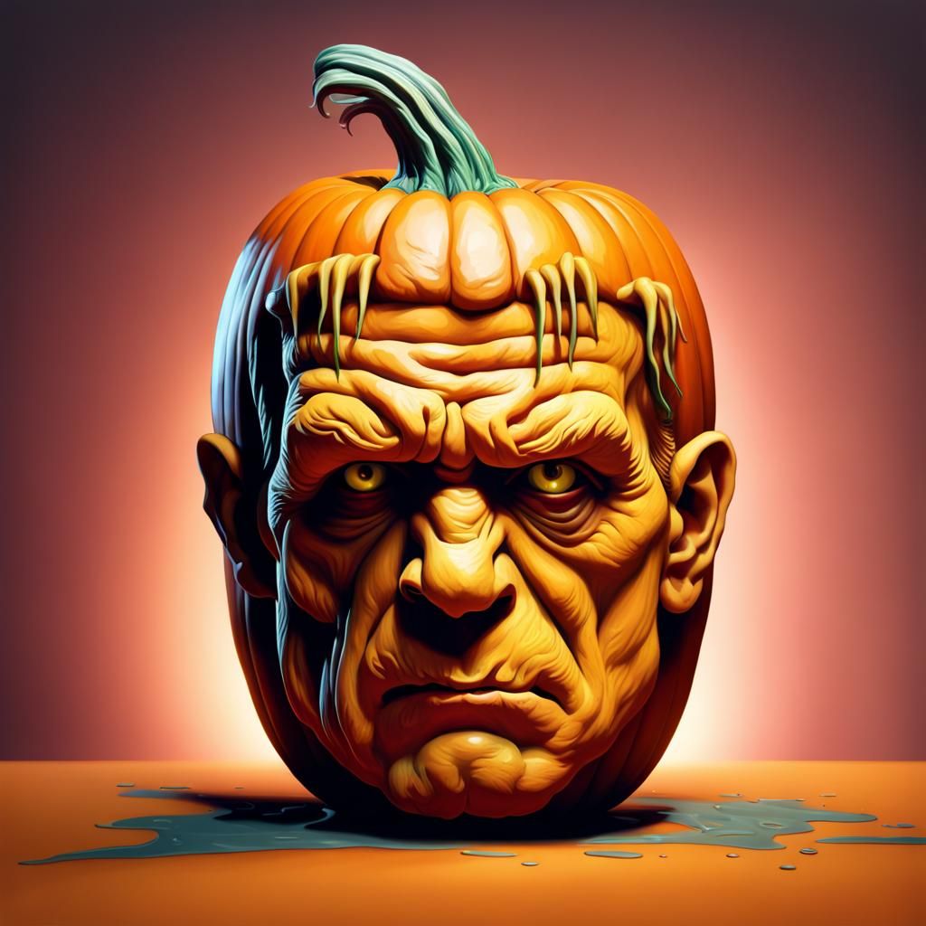 Frankenstein's Monster Pumpkin Carving in Splash Art Style