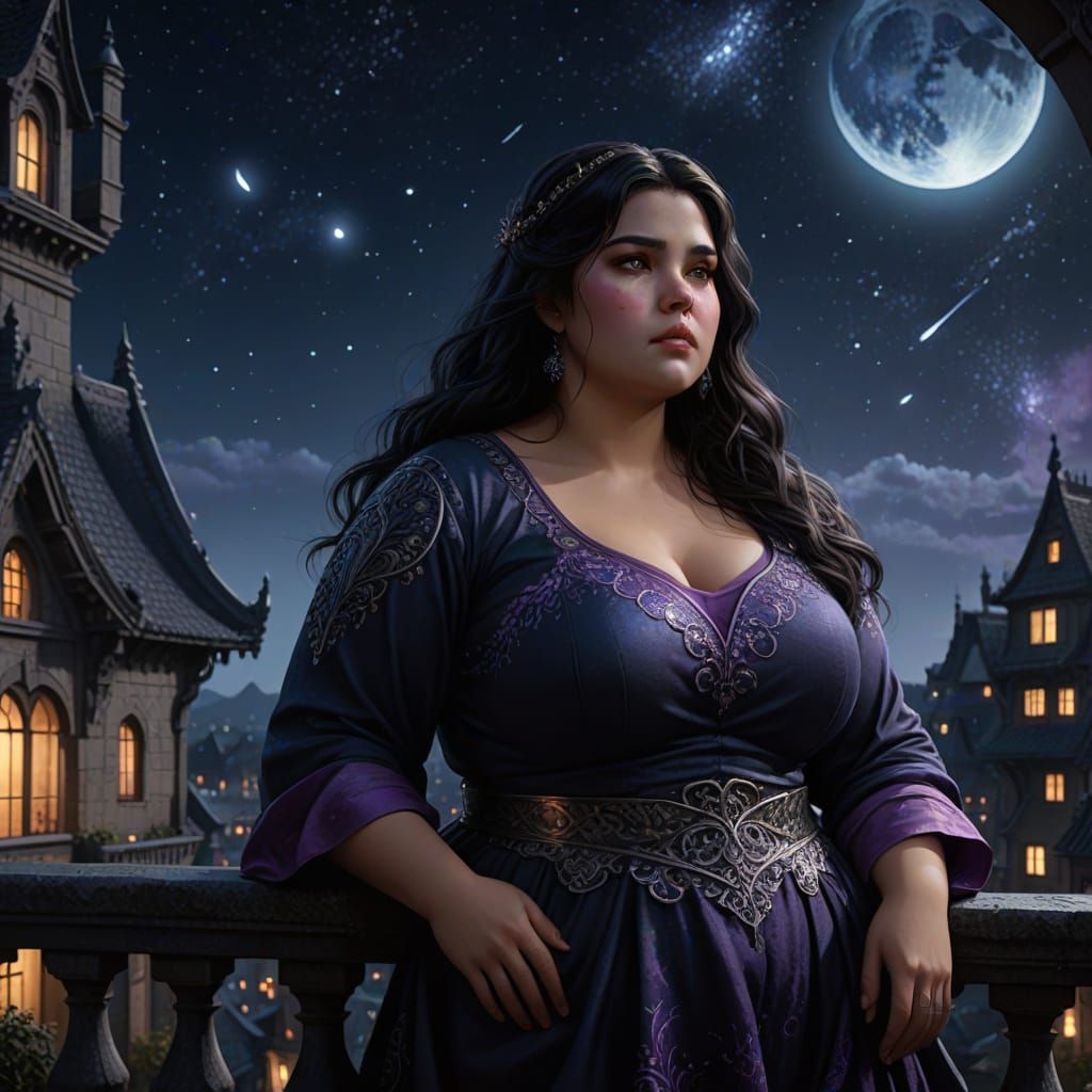 Fantasy Art: Woman Gazing at Starry Night