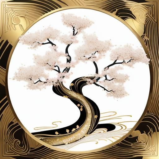 Japanese Black and Gold Cherry Blossom Wall Art