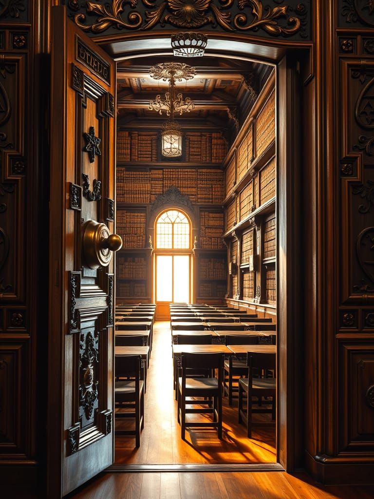 Mystical Wooden Door to a Hassidic Synagogue in Intricate De...