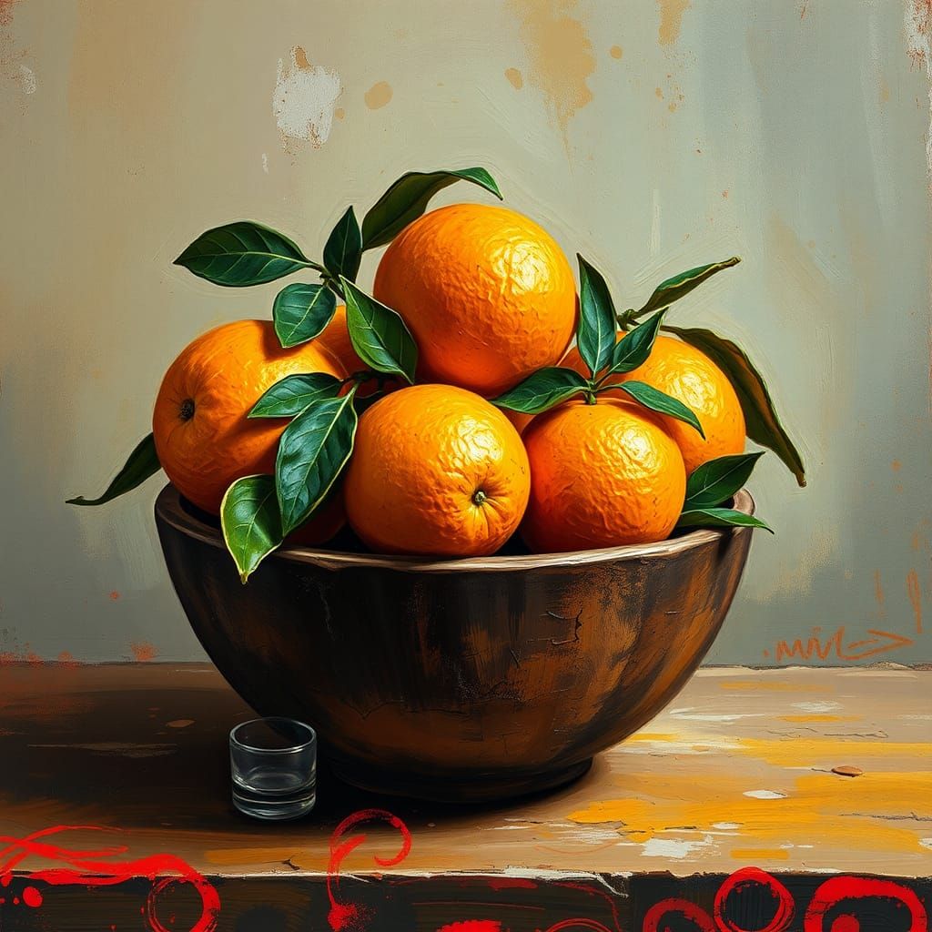 Oranges Still Life in Psychedelic Impasto Style