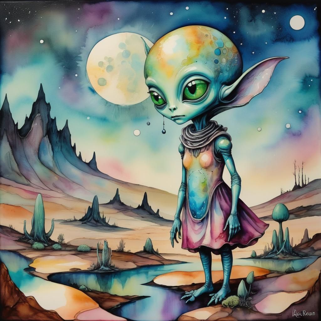 Whimsical Alien Moonscape in Cel-Shaded Style