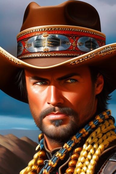 Fierce Cowboy Portrait in Wild West Style