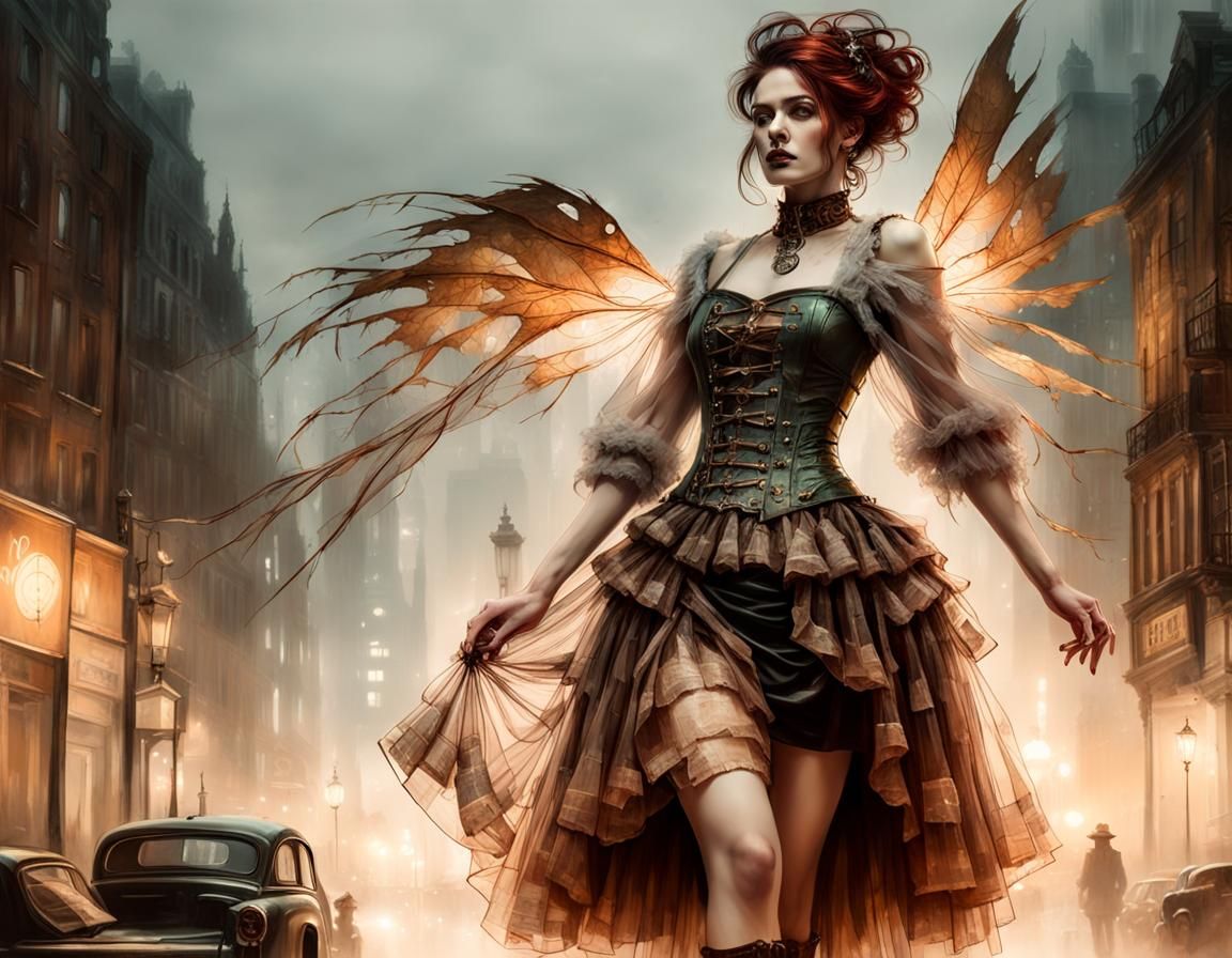 Steampunk Woman with Clockwork Wings Portrait