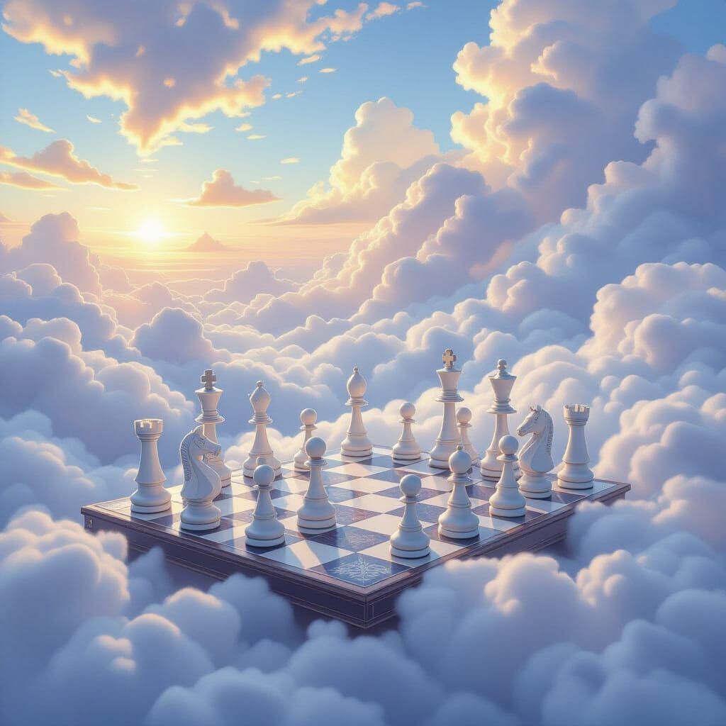 Ethereal Chess Game in Dreamy Cloudscape