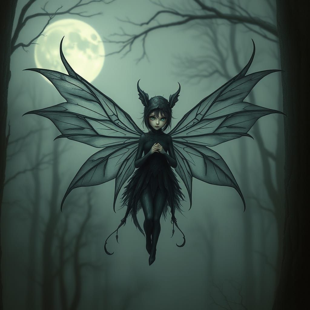 Mystical Dark Fairy in Moonlit Forest