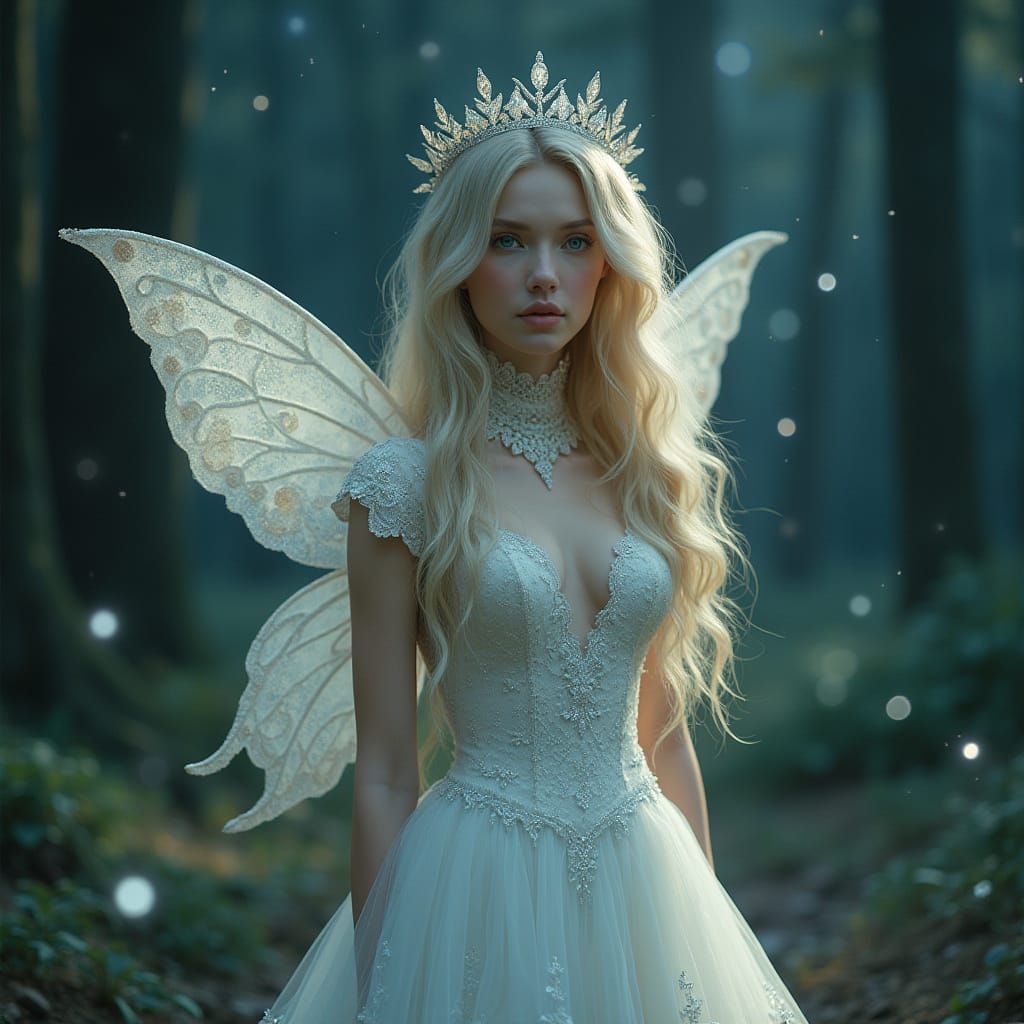 Ethereal Fairy Queen in Moonlit Forest, Dreamy Art