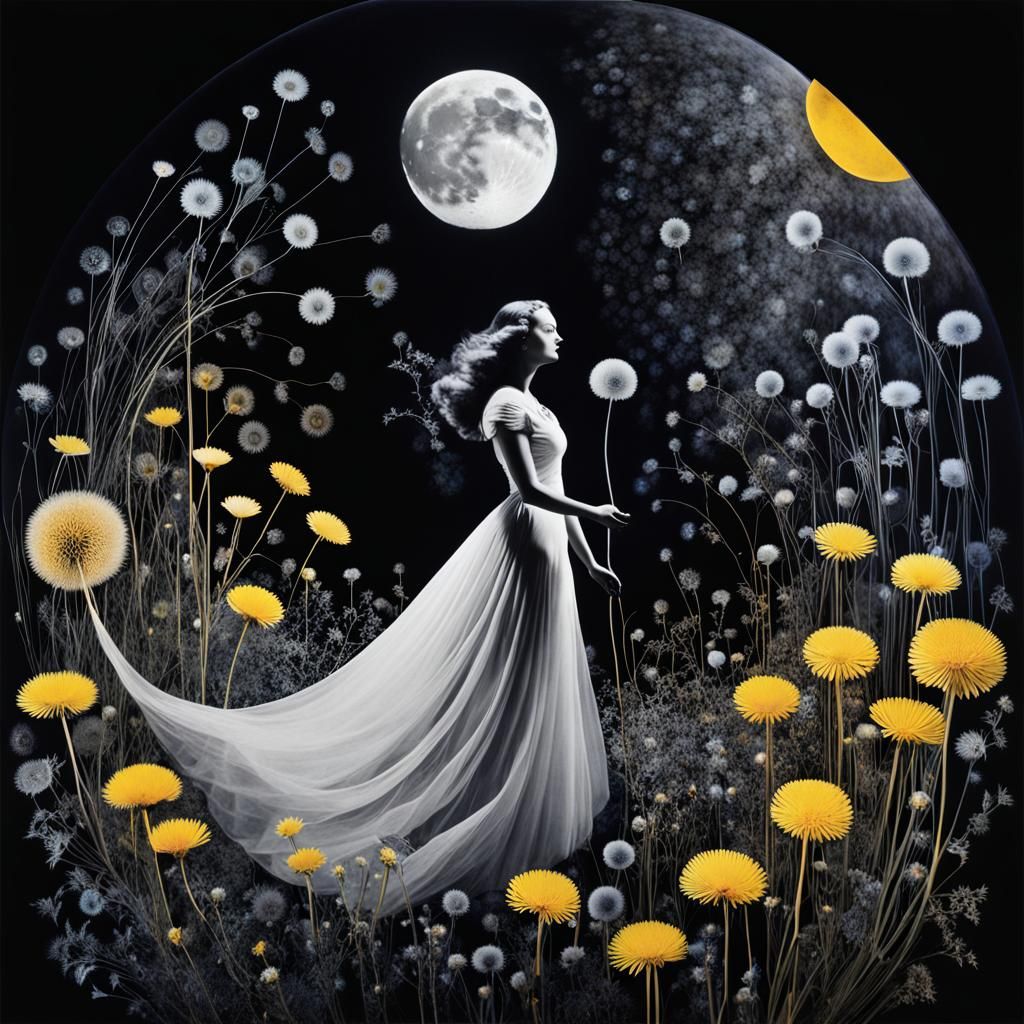 Surreal Moon Woman Photogram in Grayscale