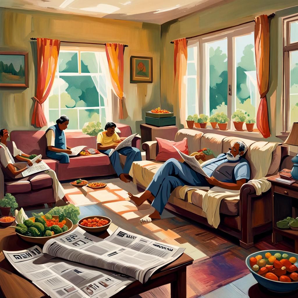 Indian Family Summer Scene in Abstract Art