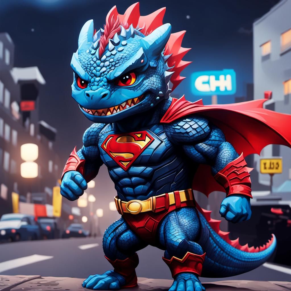 Fear Dragon as Superman in Urban Graffiti Art