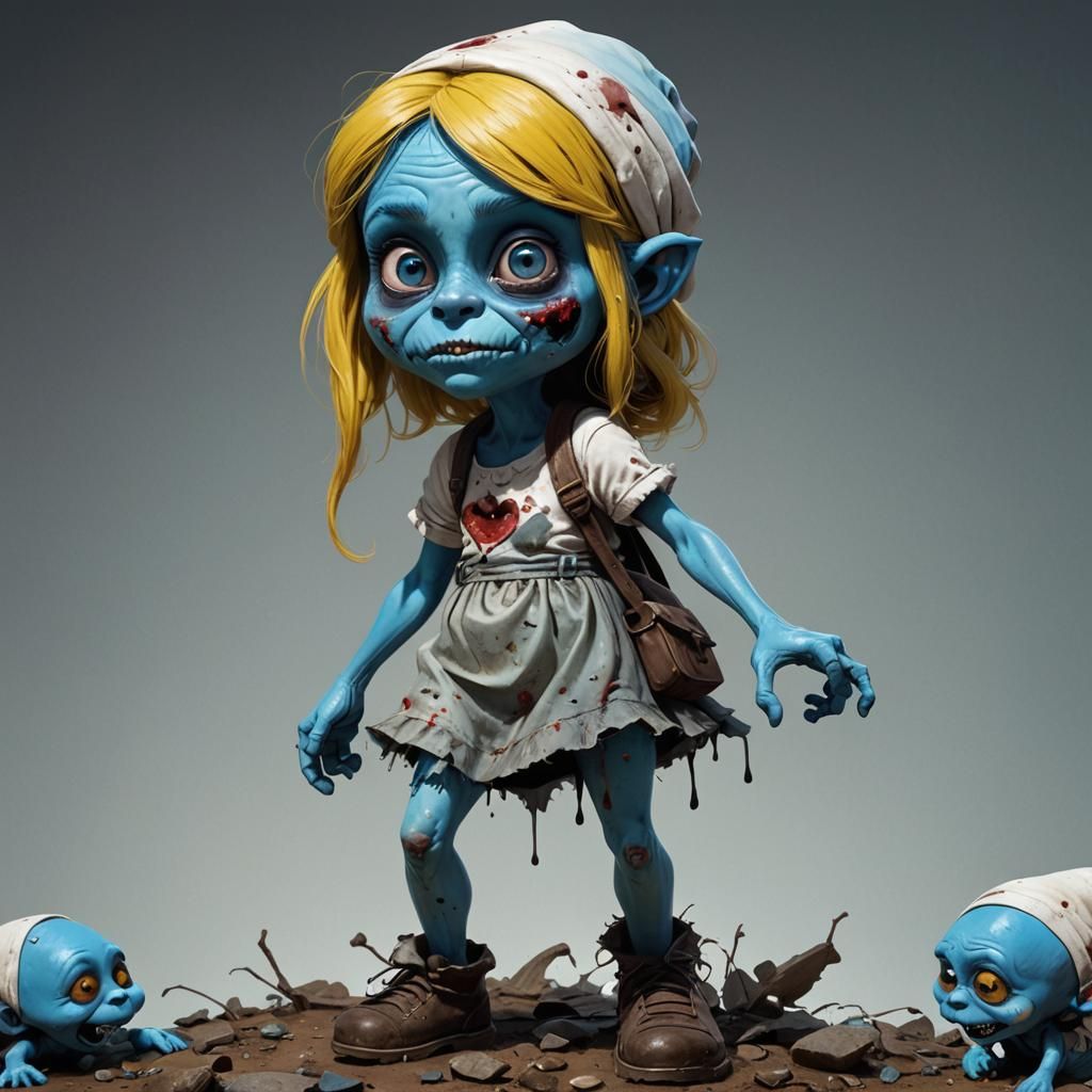 Zombie Smurfette with Calavera Makeup, 3D Digital Art