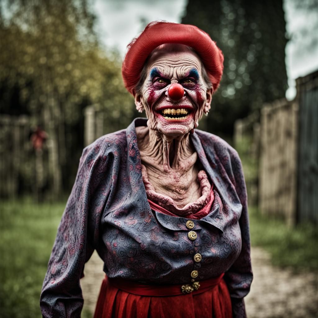 Zombie Monkey Clown Woman in Hyperrealistic Portrait