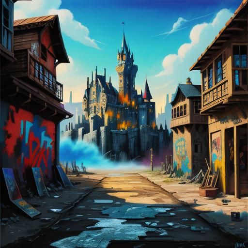 Castle in Rickety Town: Graffiti Street Art
