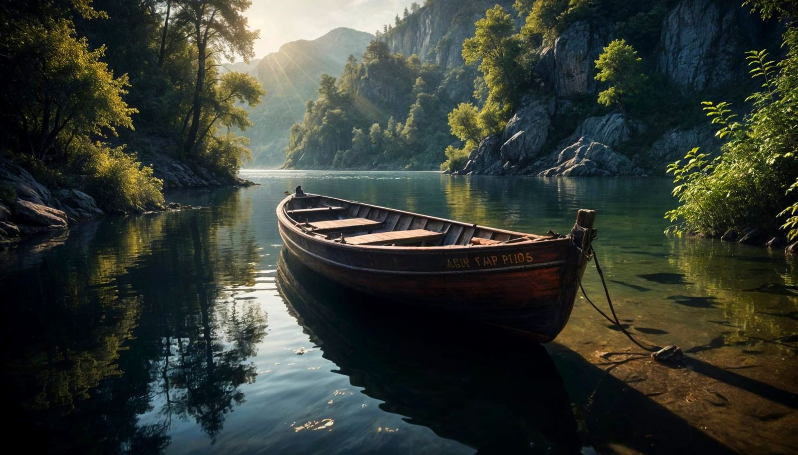 Vintage-Style Boat on Serene Lake