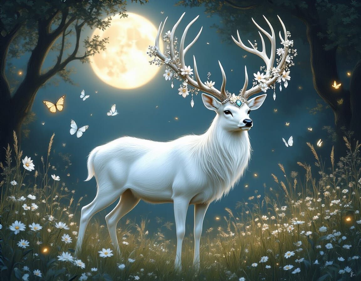 Ethereal Stag Adorned with Flowers and Gems