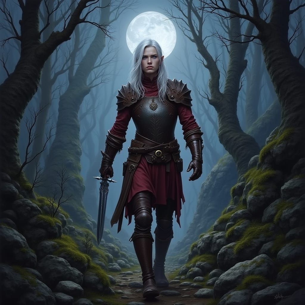 Elf Walks Through Woodlands in Frazetta, Mead, and Stalenhag...