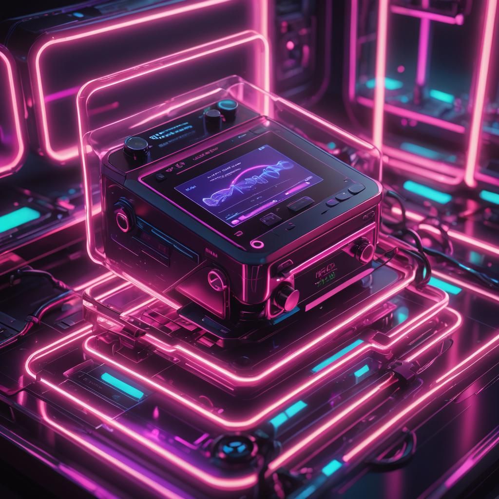 Sleek Music Player with Neon Digital Artwork