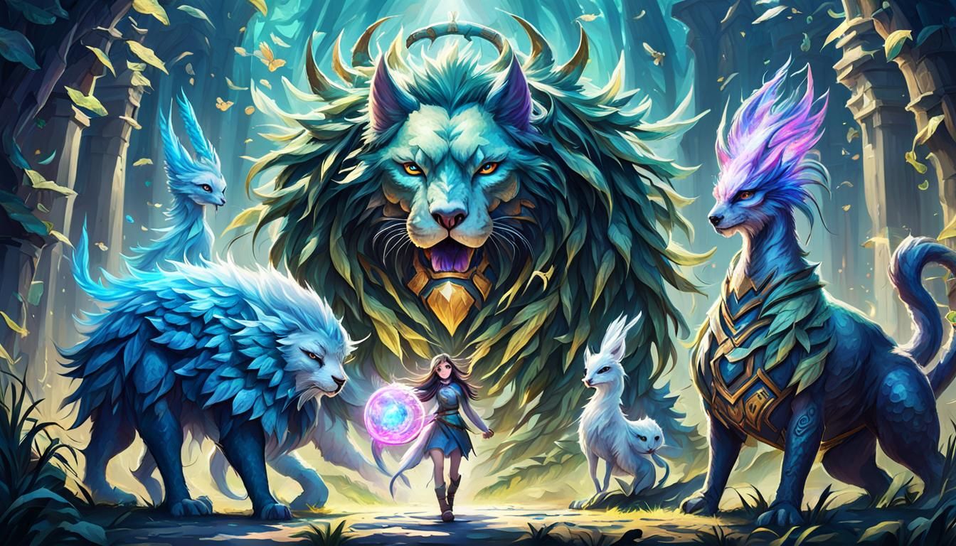 Mythical Pets with Teen Girl: Digital Art