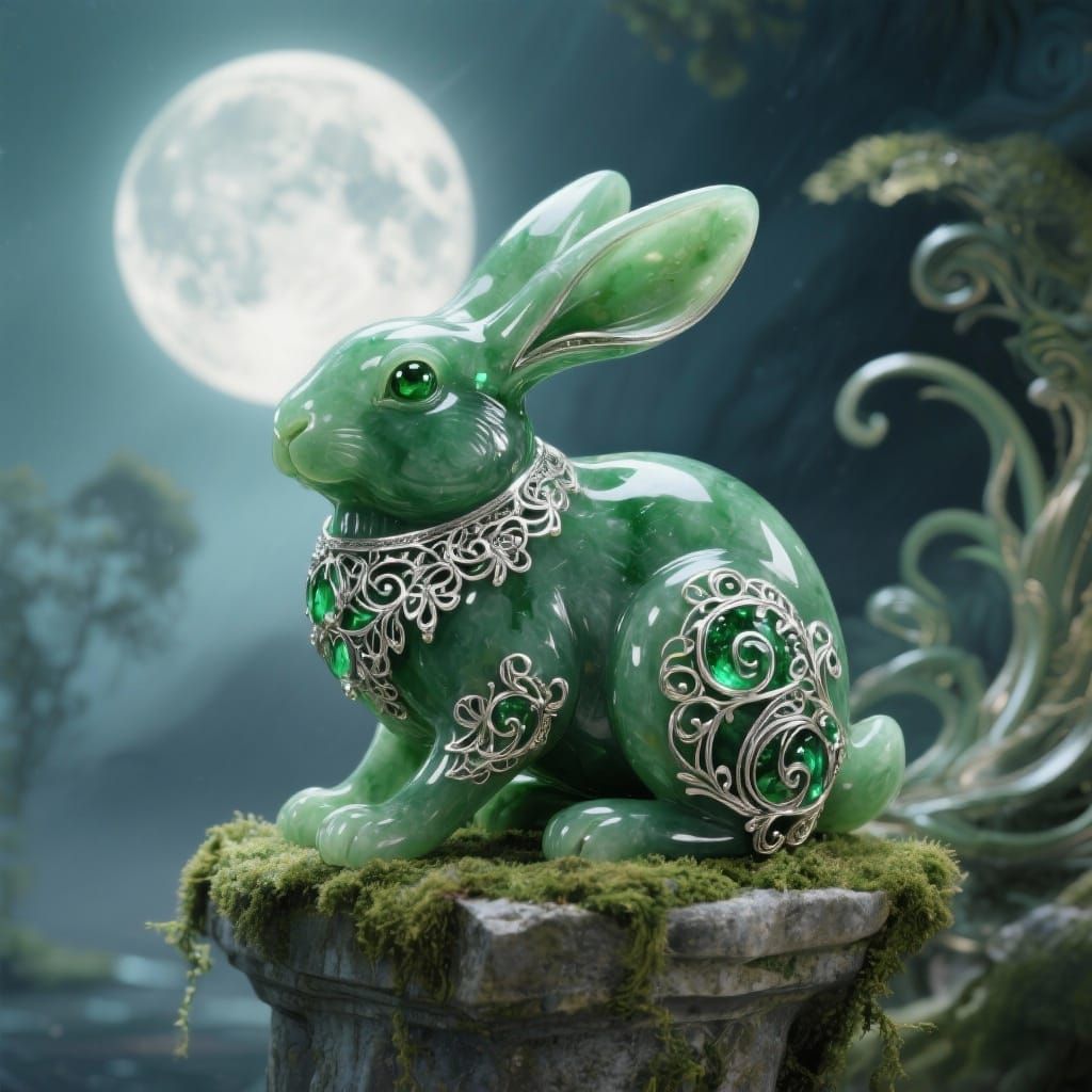 Jade Rabbit in Ethereal Art Nouveau Style