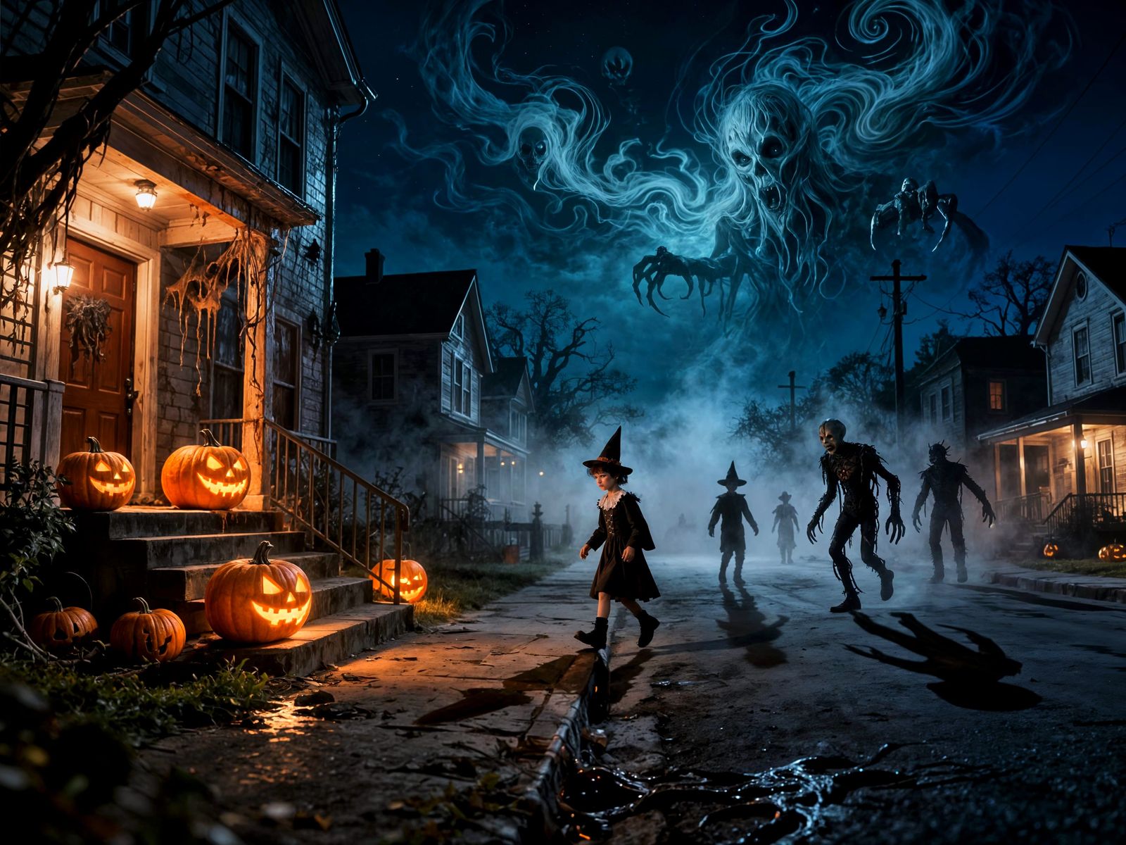 Sinister Halloween Night in Small Town Horror