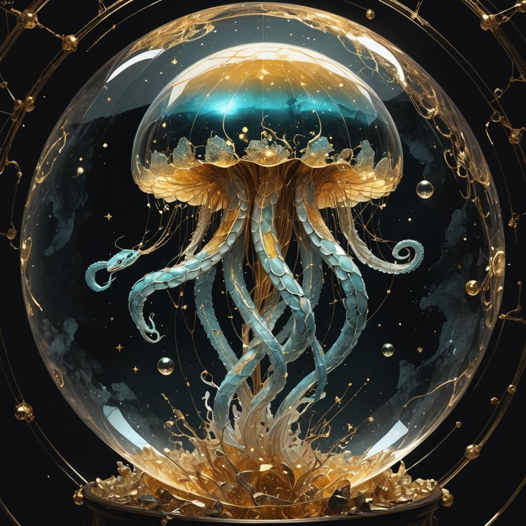 Luminescent Snake in Glass Ball Digital Art