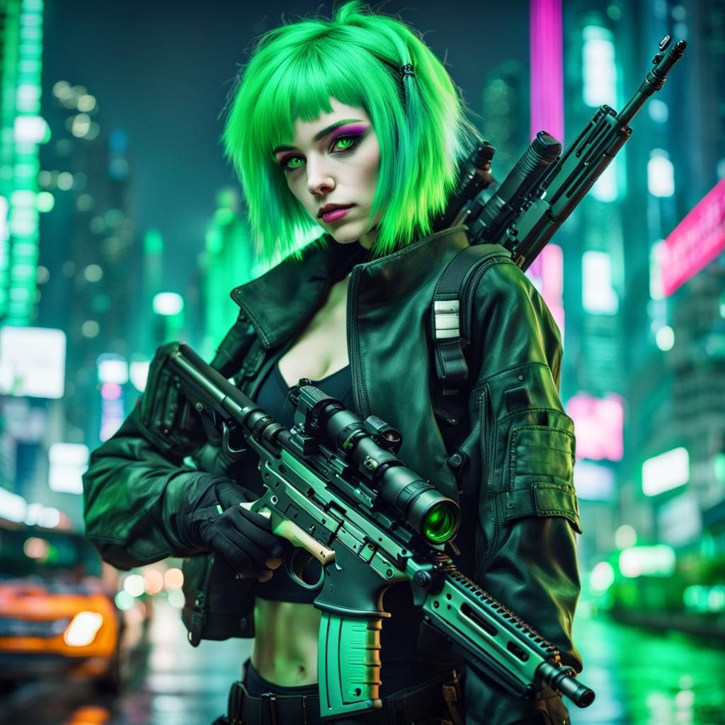 Cyberpunk Girl with Futuristic Sniper Rifle