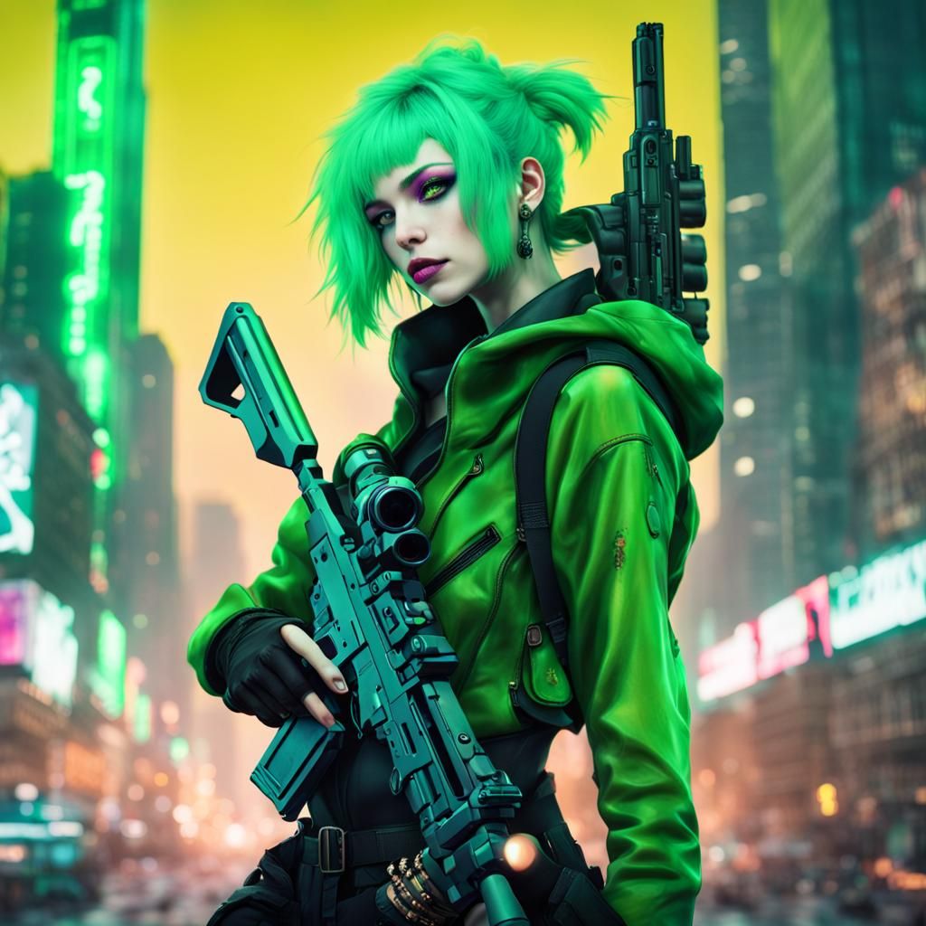 Cyberpunk Girl with Futuristic Sniper Rifle