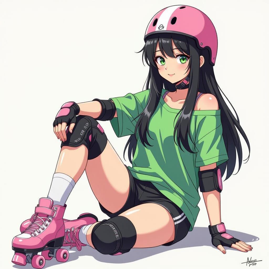 Cartoon Woman in Pink Roller Skates