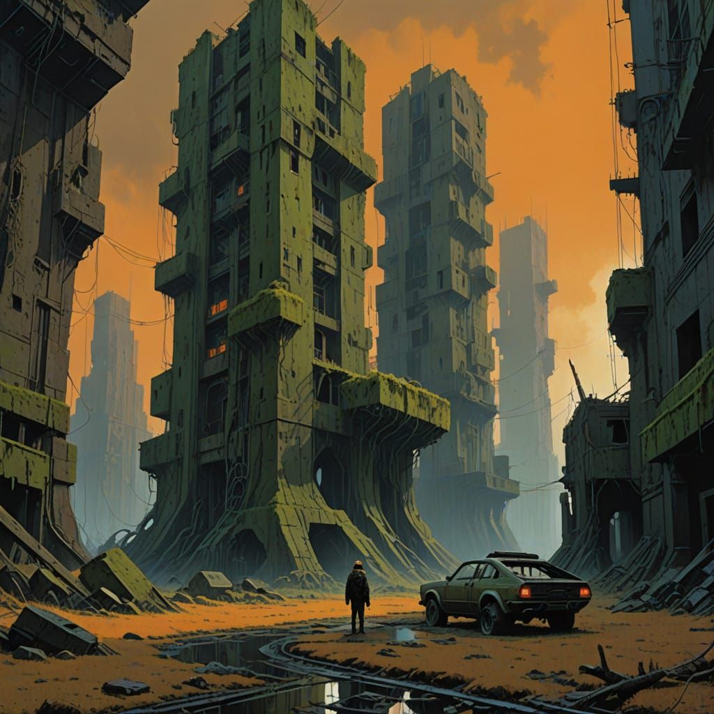 Post-Apocalyptic Metropolis in a Futuristic Decay