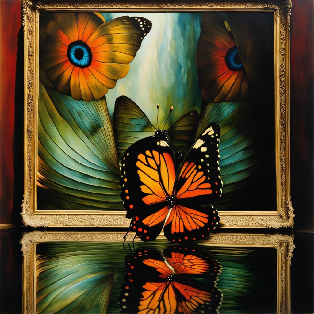 Surreal Butterfly Wings Reflected in Water: Organicpunk Styl...