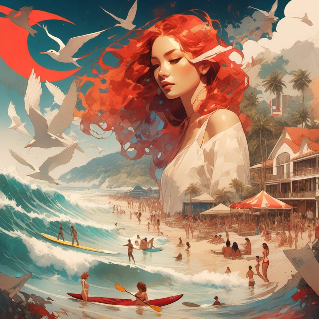 Hyperrealistic Beach Party on Ancient Parchment