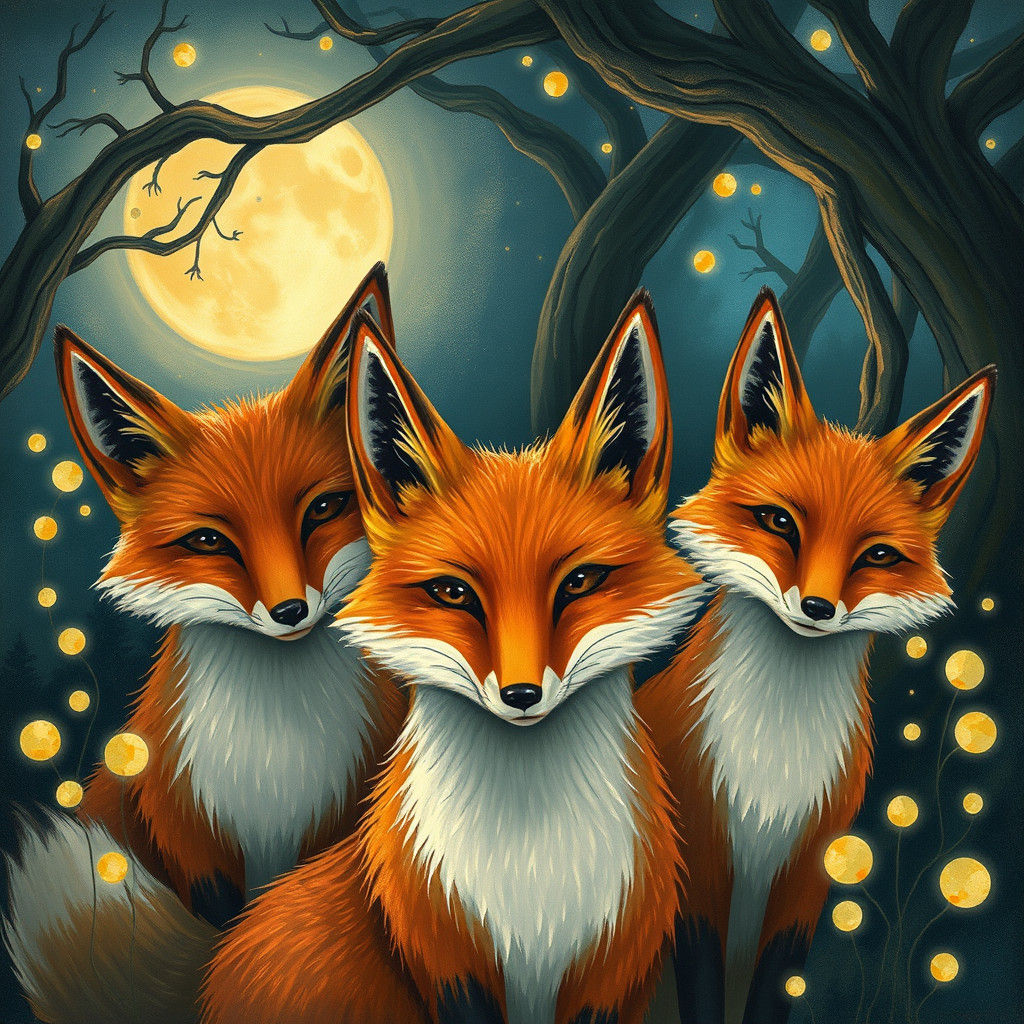 Foxes in Moonlit Forest: Whimsical Dreamscape