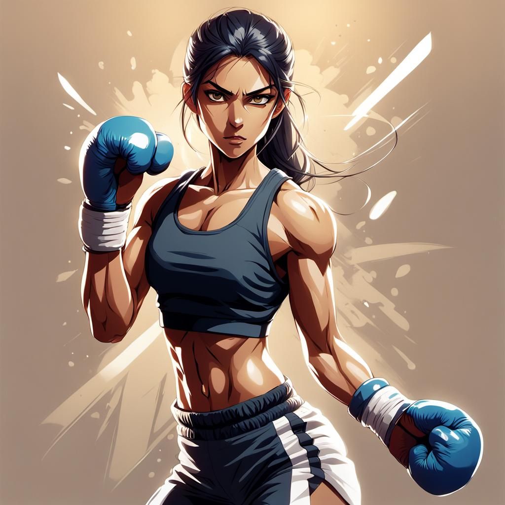 Dynamic Anime Boxing Match: Arab vs. Nordic Woman