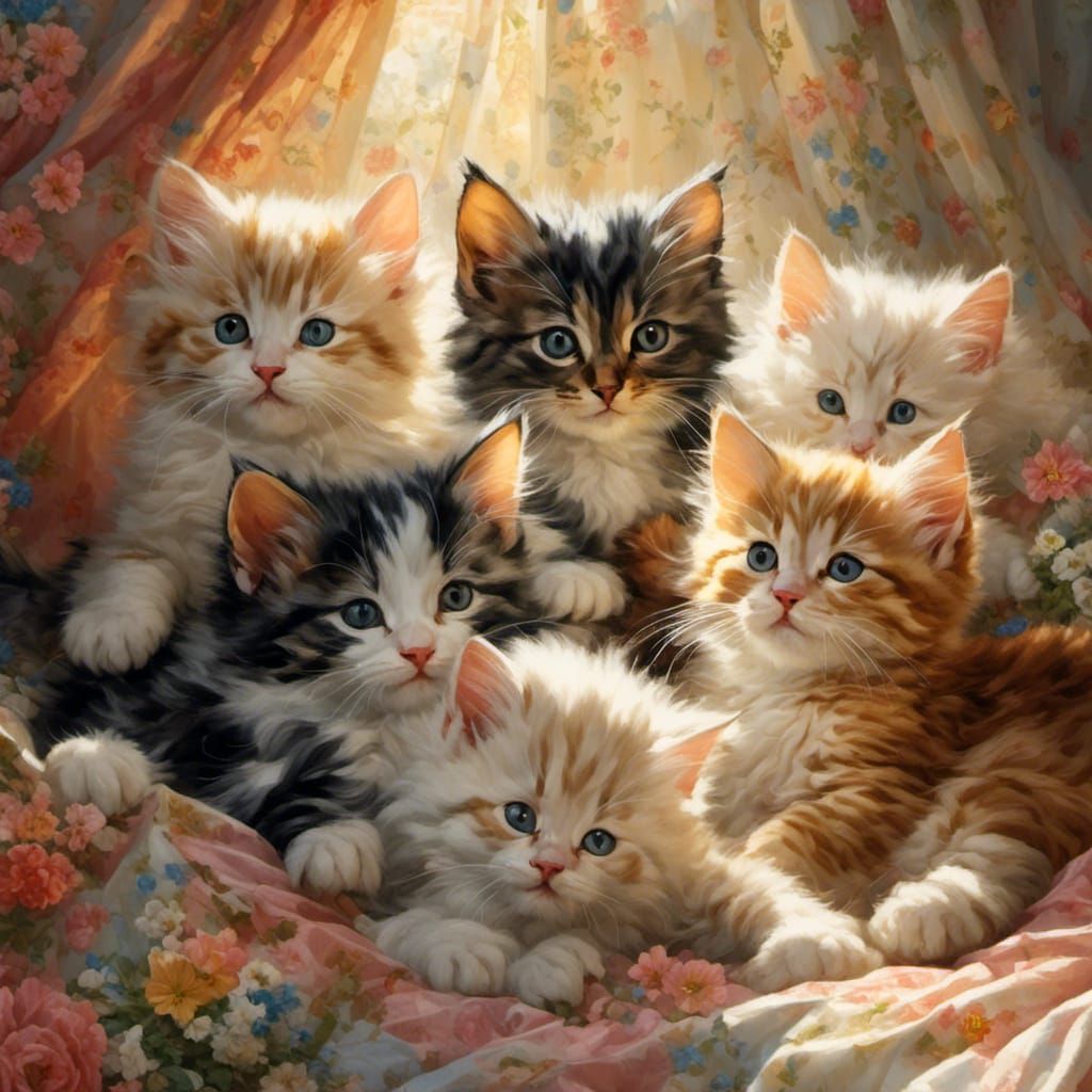 Hyperreal Kittens Enjoying a Sunbeam